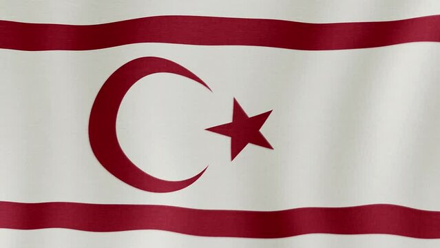 Animation of the national flag of the country of Northern Cyprus fluttering in the wind with a fabric texture in 4K