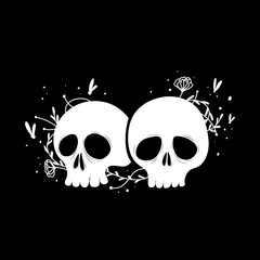 zodiac Gemini signs halloween skull bones objects icons stars graphics black and white print