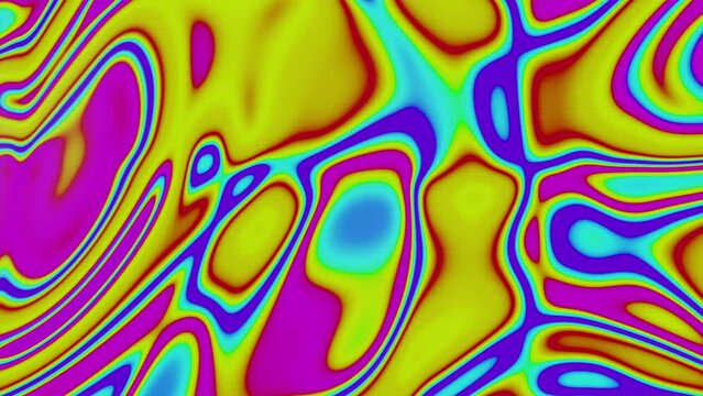 Colorful acid pattern with wave. Design. Psychedelic patterns in moving colorful liquid. Background of bright liquid with acidic psychedelic pattern lines