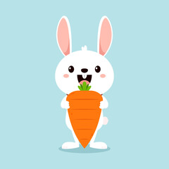 Rabbit character design. Cute white bunny with carrot. Rabbit cartoon vector collection.