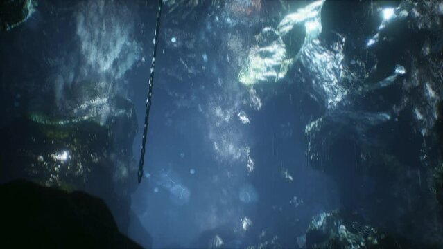 Underground Cave with Waterfalls Cinematic 3D Animation Rendering 4K