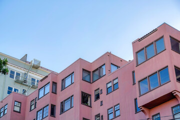 Mid-rise apartments in a low angle view at San Francisco, California