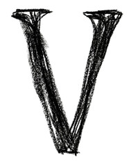 Handwritten sketch black Letter V on transparent background
