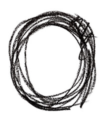 Circle shape made with black pastel crayon on transparent background