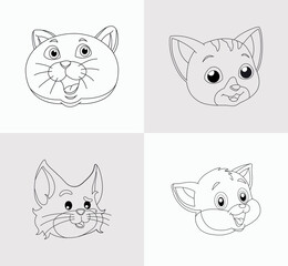 cat head coloring book for kids. Antistress. Hand drawn zentangle kitty cat vector illustration on white background.