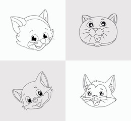 cat head coloring book for kids. Antistress. Hand drawn zentangle kitty cat vector illustration on white background.