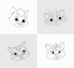 cat head coloring book for kids. Antistress. Hand drawn zentangle kitty cat vector illustration on white background.