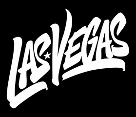 Las Vegas - hand drawn lettering phrase. Sticker with lettering in paper cut style. 