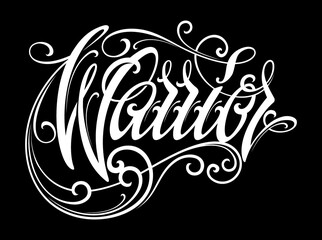 Warrior lettering in modern tattoo style. Design element