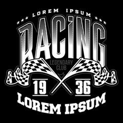 Finishing Racing Flags. Finish checkered flags illustration and typography. Motorsport competition apparel print
