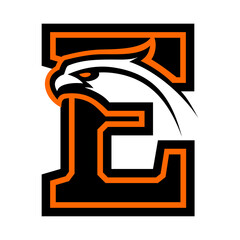 Letter E with eagle head. Great for sports logotypes and team mascots.