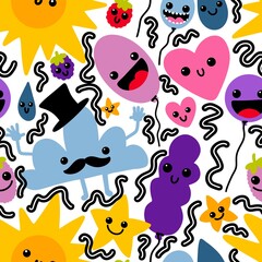 Cartoon seamless sun and clouds and balloons pattern for kids clothes print and festive fabrics and wrapping