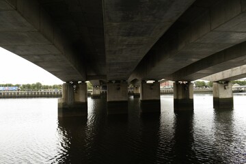under the bridge in the city