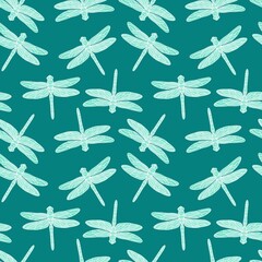 Cartoon doodle butterfly seamless dragonfly line art pattern for wrapping paper and clothes kids print and linens