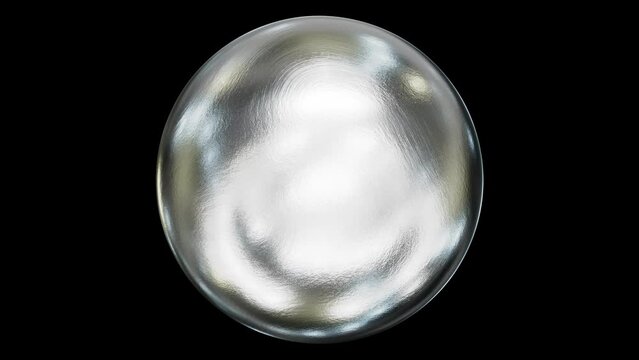 Realistic looping 3D animation of the spinning textured silver metallic alloy sphere rendered in UHD with alpha matte
