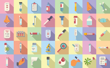 Covid test icons set flat vector. Corona prevention