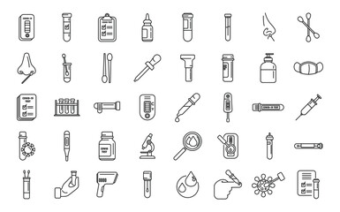 Covid test icons set outline vector. Corona prevention