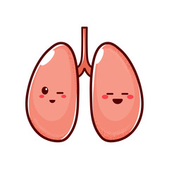 Happy smiling lungs funny cartoon character with face, blinking eye. Vector strong healthy human body organ, cute lungs kawaii personage