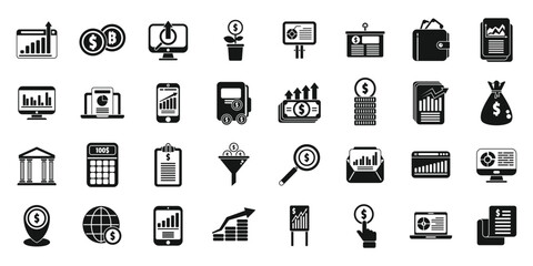 Result money icons set simple vector. Business career
