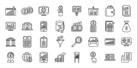 Result money icons set outline vector. Business career