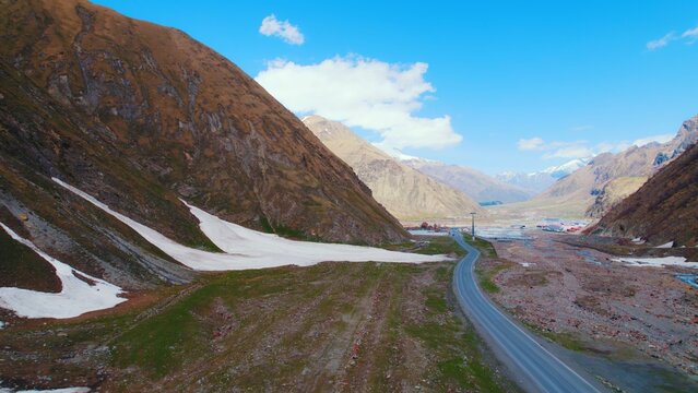 aerial view of Dariali gorge, Kazbegi district, Mtskheta-Mtianeti region, Georgia. High quality photo