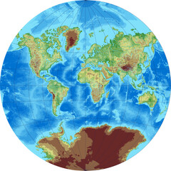Vector pixelated topographic world map Van der Grinten projection