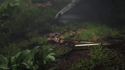 Bullets and moss in the forest floor