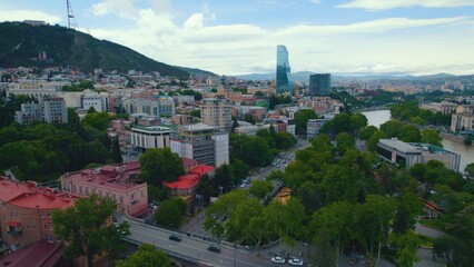 Fototapeta na wymiar birds-eye view of the beautiful city Tbilisi in Georgia, Caucasia. High quality photo