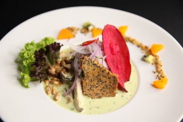ceviche peruvian raw fish dish top view close up