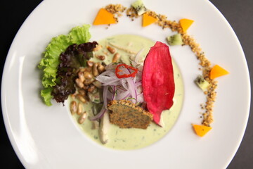 ceviche peruvian raw fish dish top view close up