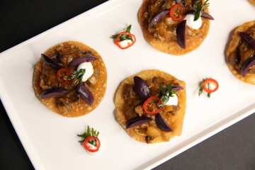 meat and olives appetiser close up top view