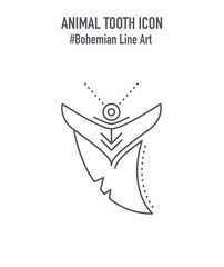 Shark bear claw pendant - line art emblem. Animal tooth line art emblem, outline icon