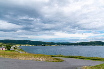 A view of the village of Heart's Content, Newfoundland on an overcast day as seen from the town's lighthouse.