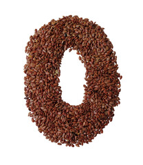 Number 0 made with Linseed also known as flaxseed isolated on transparent background