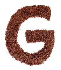 Letter G made with Linseed also known as flaxseed isolated on transparent background