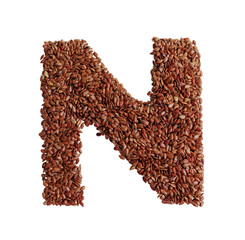 Letter N made with Linseed also known as flaxseed isolated on transparent background
