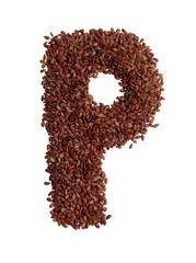 Letter p made with Linseed also known as flaxseed isolated on transparent background