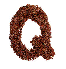 Letter Q made with Linseed also known as flaxseed isolated on transparent background