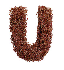 Letter U made with Linseed also known as flaxseed isolated on transparent background