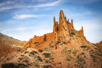 Naklejka premium Fairytale canyon, Kyrgyzstan, Silk Road, Central Asia, red rocks, colourful