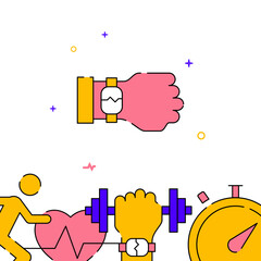 Fitness bracelet on hand filled line vector icon, simple illustration, related bottom border.