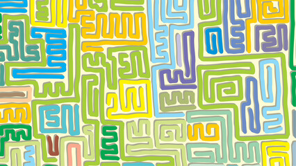 Abstract colorful random doodle mazes background.