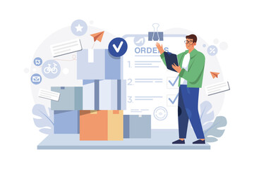 Delivery agent checking delivery Illustration concept on white background