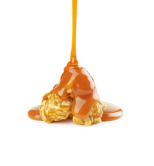  popcorns in caramel on a white background