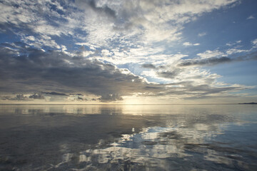 Expansive ocean sunset and sky off the tropical island of Tahiti 