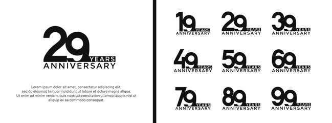 set of anniversary logo black color on white background for celebration moment