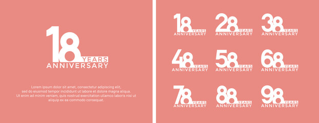 set of anniversary logo white color on pink background for celebration moment