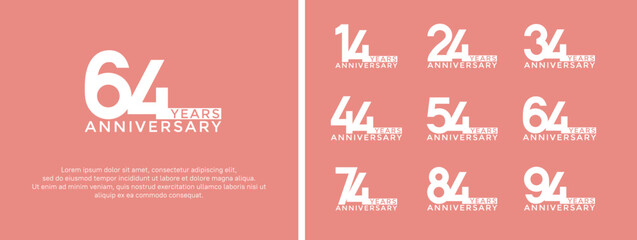 set of anniversary logo white color on pink background for celebration moment
