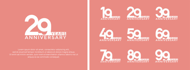 set of anniversary logo white color on pink background for celebration moment