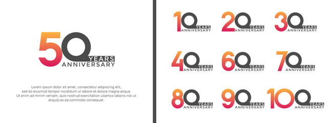 set of anniversary logo red orange color on white background for celebration moment